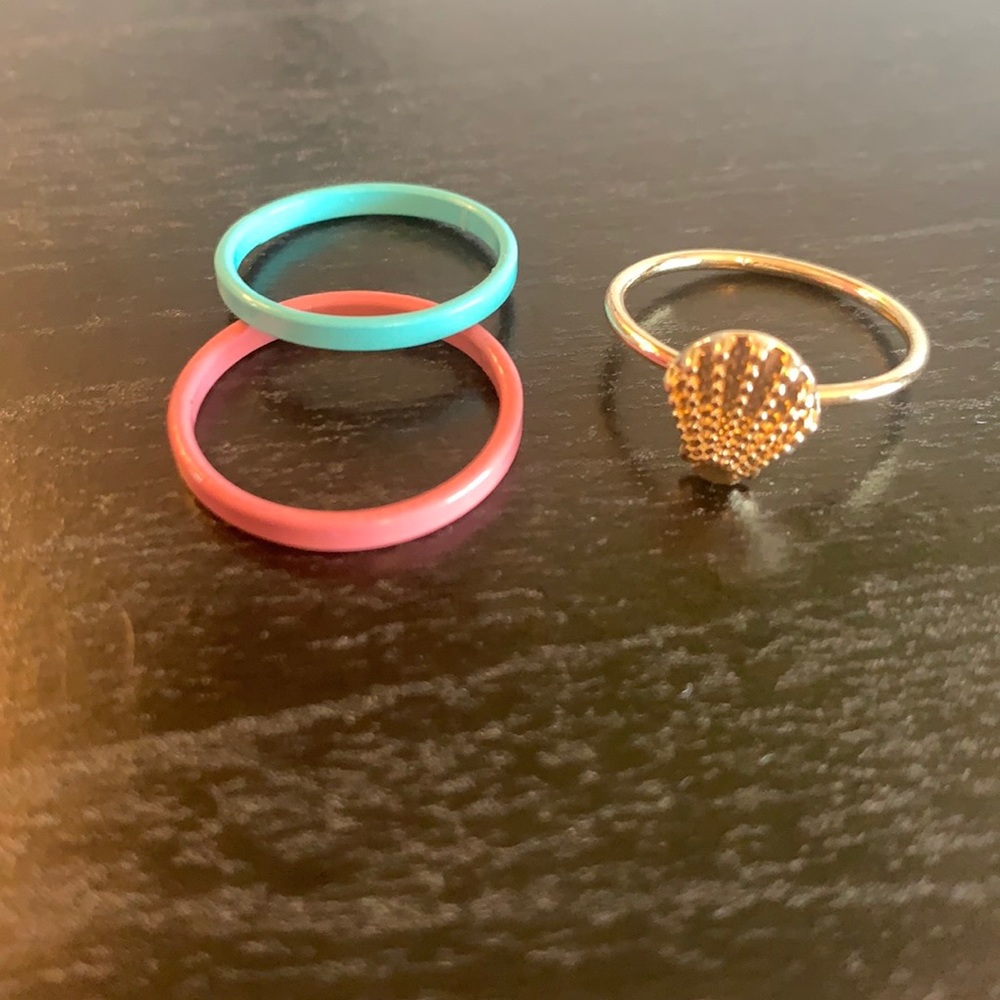 Dinner ring set, blue, pink, gold seashell